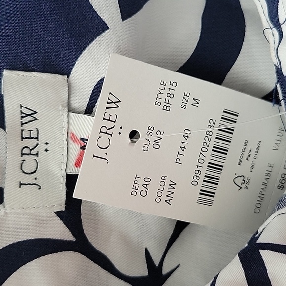 NWT J Crew Navy White Sleeveless Floral Print Cotton Poplin Shirt Size Medium - Picture 4 of 6